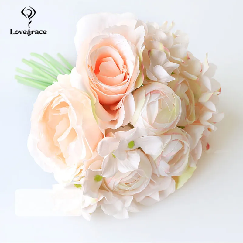 Lovegrace Hochzeit Bouquet Rosen Pfingstrose Brautjungfern Braut Bouquet Weiß Rosa Blumen Künstliche Hause Dekoration Hochzeit Bouquets