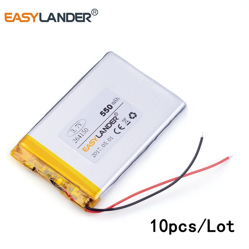 10pcs /Lot 3.7V SD264150 550mAh Rechargeable Lithium Li-ion Polymer Battery for GPS DVR Toy MP4 MP5 264150 254050