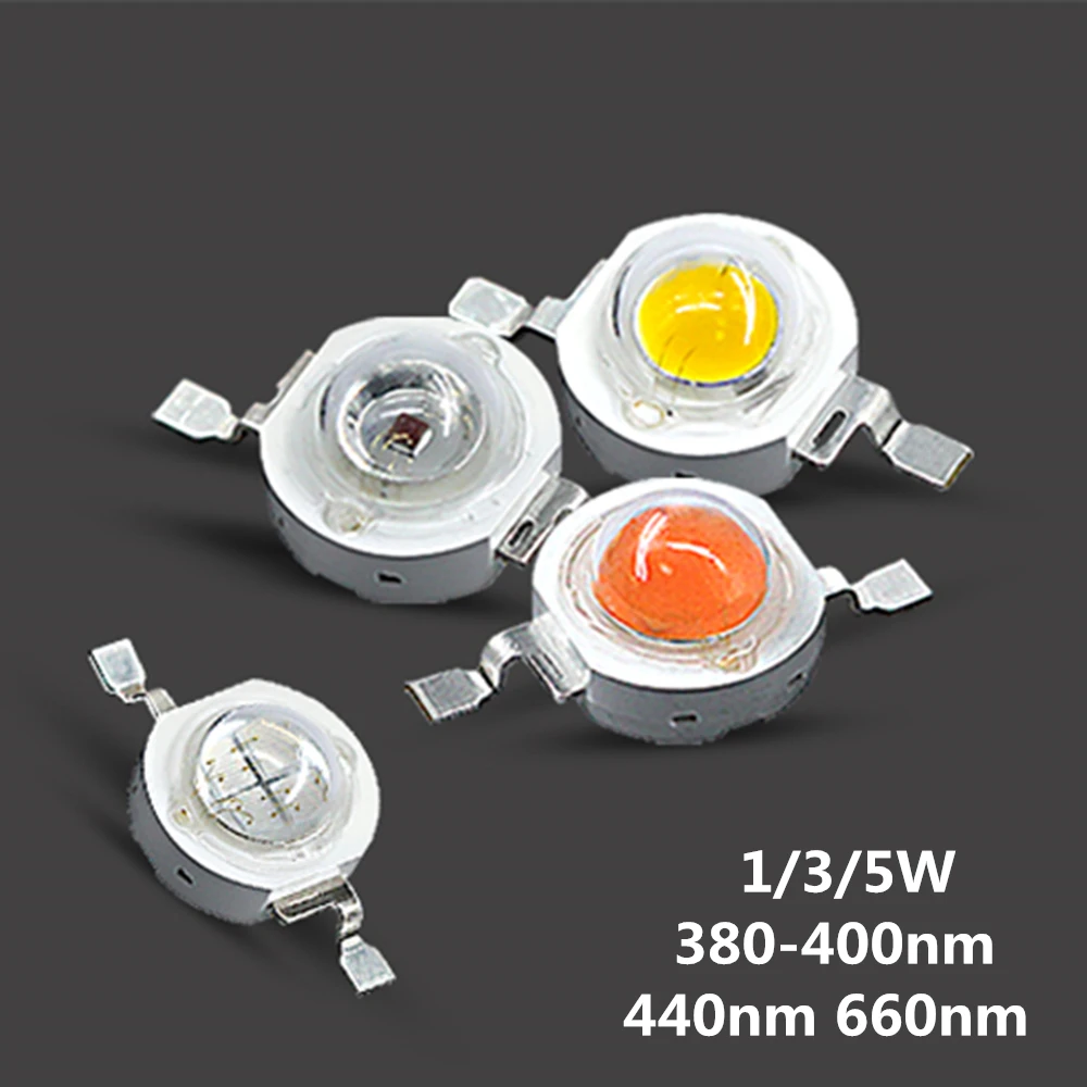 

High Power 1W 3W 5W Grow light LED Bulb Light chips Full Spectrum 380-840nm Royal Blue 440nm Deep Red 660nm SMD COB Diode