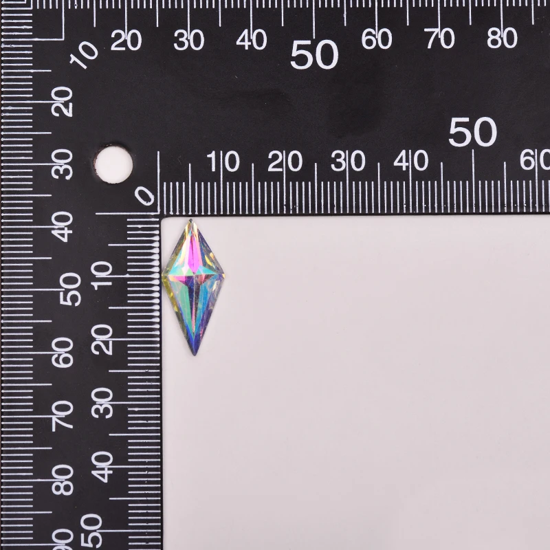 JUNAO 40pcs 10*22mm Crystal AB Resin Flatback Rhinestone Applique Rhombus Crystal Stones Non Hotfix Strass for Needlework Crafts