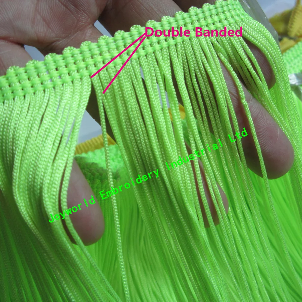 1 Yard Latin Fringe For Dress Macrame Double Banded Trimming Tassel Fluorescent Green Yellow 28CM Long