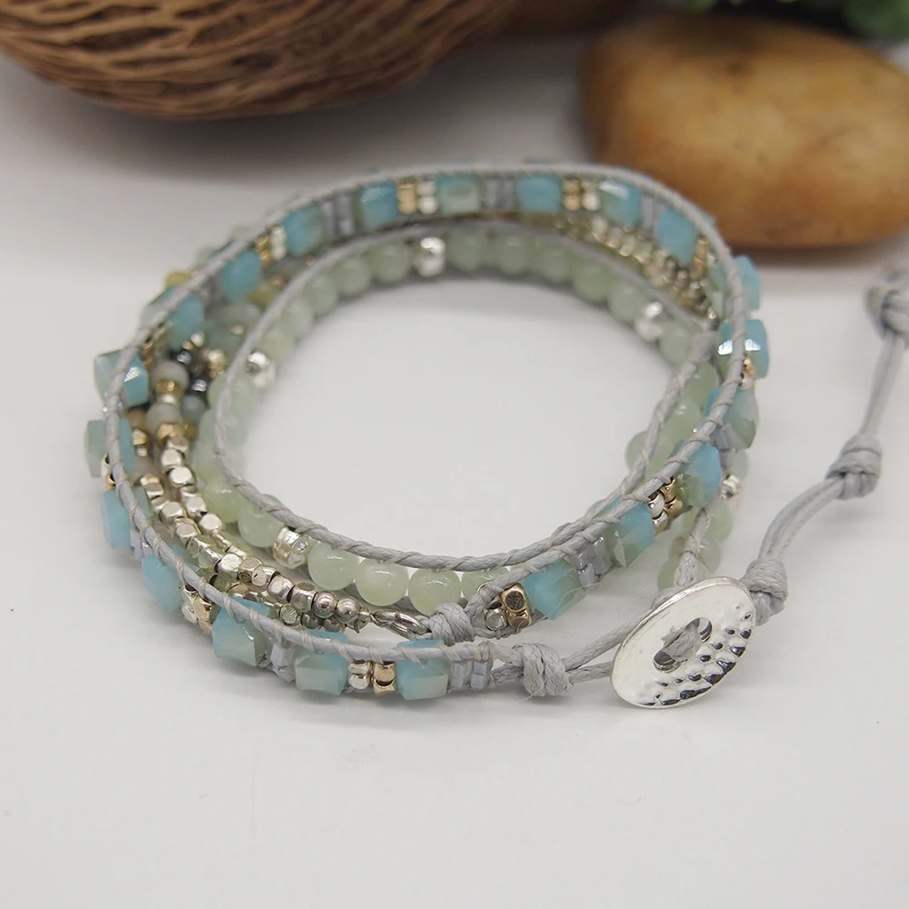 Amazonite Triple Wrap Bracelet Bohemian Beadwork Men Women Bracelet Gift for Mom