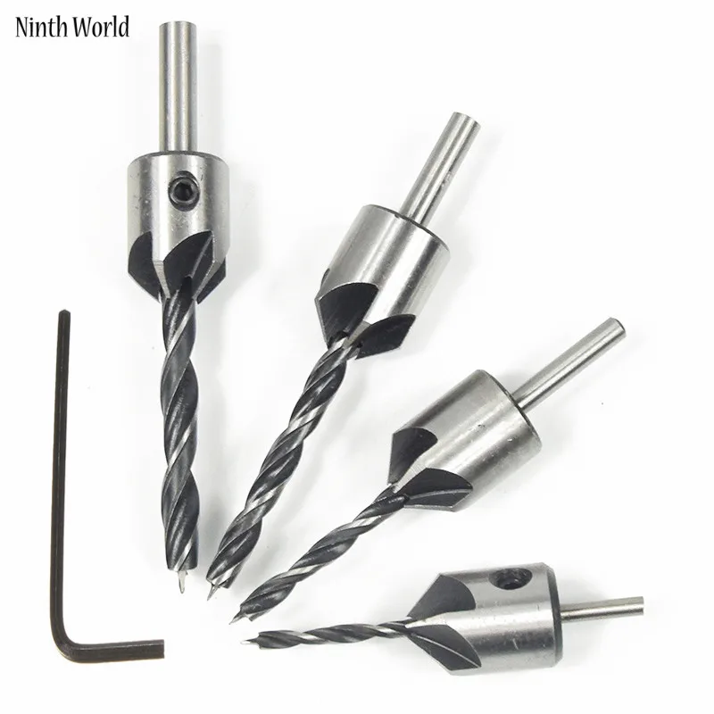 

4pcs/set HSS 5 Flute Countersink Drill Bit Set 3mm-6mm High Speed Steel Reamer Woodworking Power Tools Chamfer Top Quality