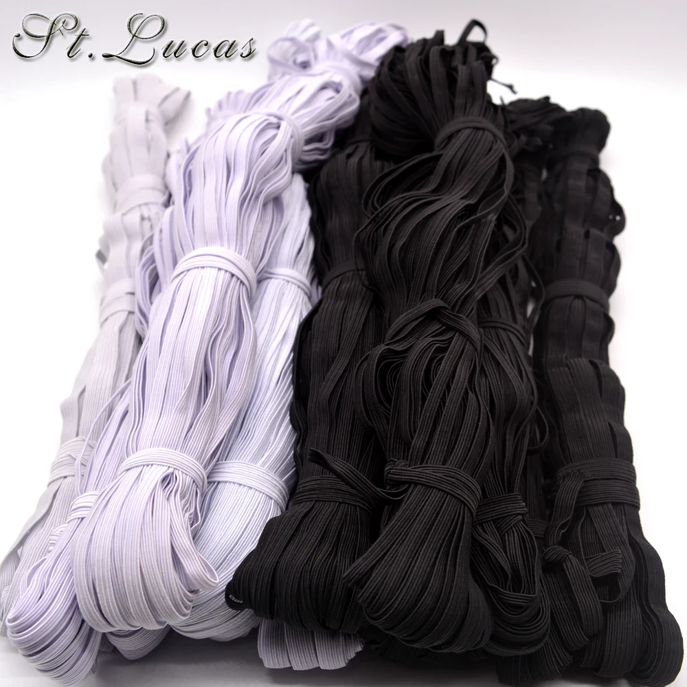 3mm/5mm/6mm/8mm/10mm/12mm Narrow elastic webbing black white for cloth pants bag home DIY elastic tape bands sewing accessories