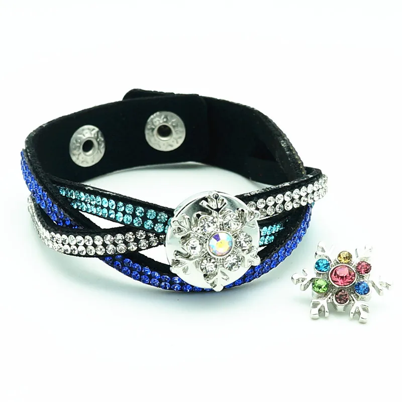 New Fashion 3 layers Crossed Rhinestone velvet Leather snap bracelet 21cm fit 18MM snap buttons jewelry SE0193 wholesale