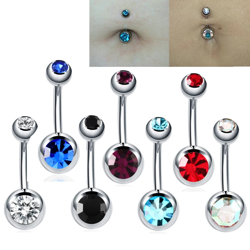 2pcs/lot 316L Surgical Steel Rhinestone Belly Button Navel Bar Ring Piercing Nombril Joias Ouro Pircing Bijoux Pirsing Ombligo