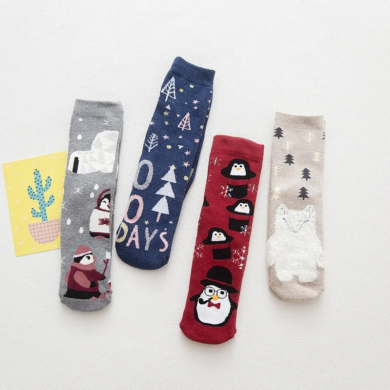 Women Warm Cotton Socks Lovely Animal Pattern Autumn Winter Cartoon Christmas Gifts Thick Adult Mid-calf New Christmas Socks