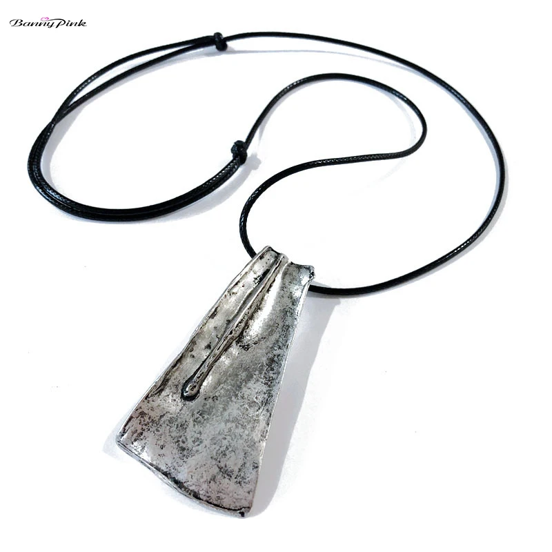 

Banny Pink Big Retro Geometric Pendant For Women Vintage Long Rope Necklace Ethnic Dangle Sweater Chain Jewelry