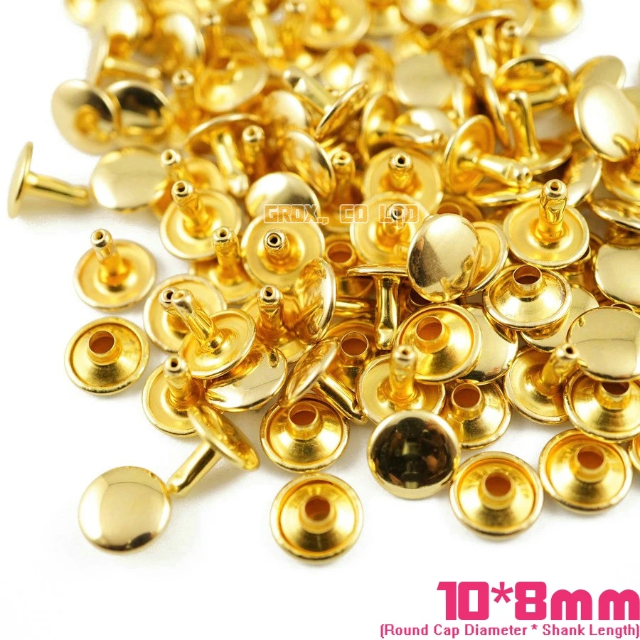 

350 set 10*8mm Gold Double Cap Round Rapid Rivet Punk Rock Leathercraft Rivet