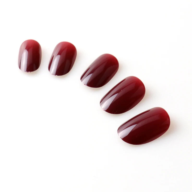 100PC/Fake Nails oval Faux Ongles Press On Nails Full Cover Nails Tips Round Head Cherry Red Wine Red Artificial Fake Nails