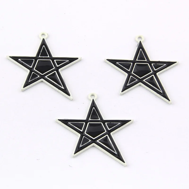 

100pcs 28*36mm Black Pentagram Drop Oil Alloy Pendant Wholesale Drip Jewelry Accessories