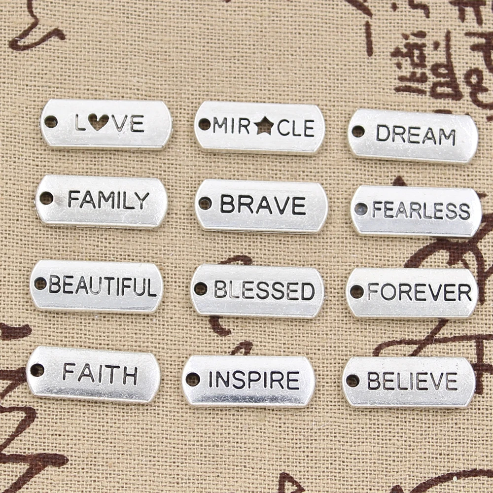 15pcs Charms Plates Warrior Namaste Brave Enough Family 21x8mm TibetanPendant Findings Accessories DIY Vintage Necklace