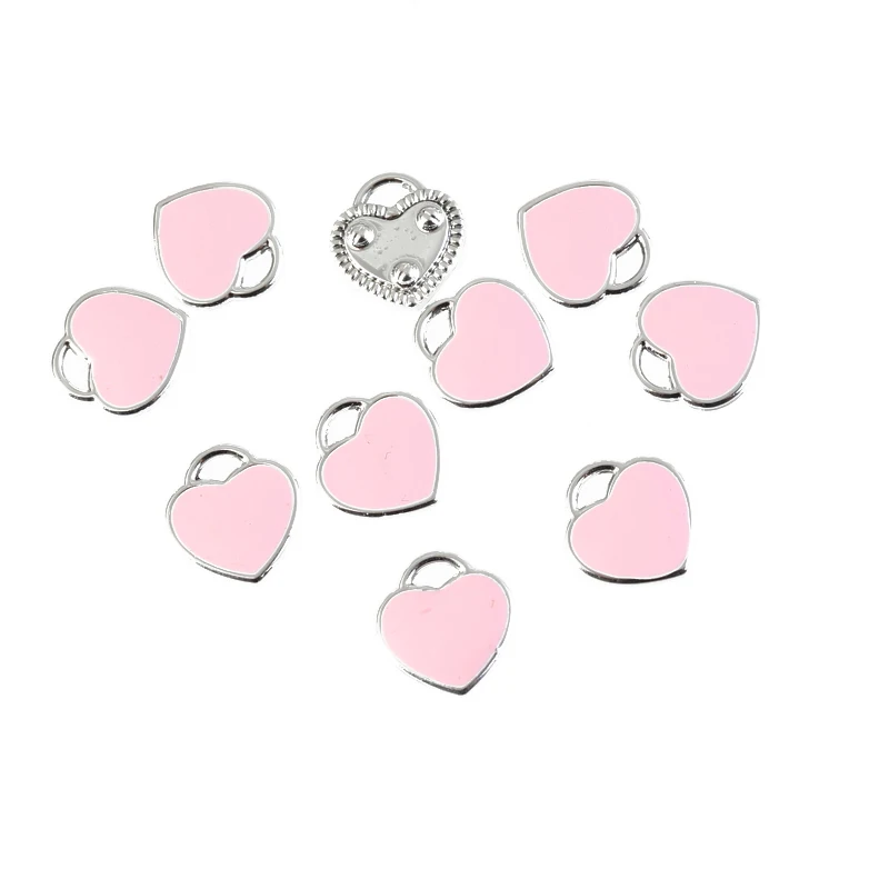 11mm*12mm Alloy Pink Color Enamel Heart Charms Pendant For Jewelry Findings Accessories 20pcs Wholesale