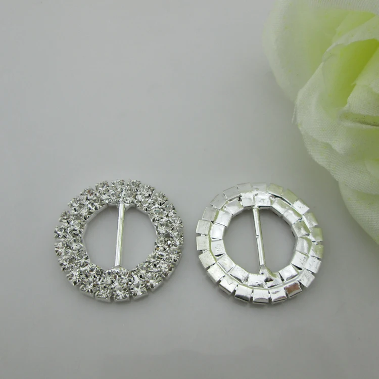 10pcs Round Diamante Rhinestone Buckle Chair Sash Ribbon Slider 15mm