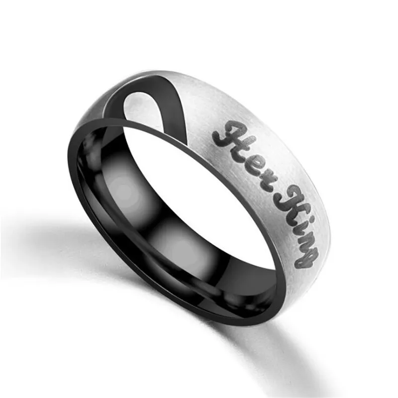 Her King His Queen Couple Wedding Band Ring Stainless Steel CZ Stone Anniversary Engagement Promise Ring for Women Men