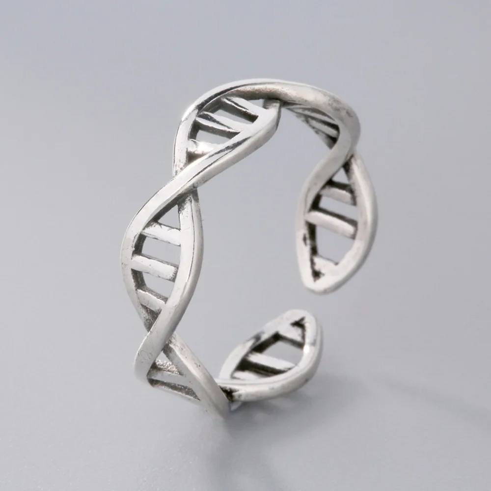Fashion Retro Dna Double Helix Structure Open Finger Rings For Women Girl Infinity Cross Ring Stud Love Science Molecule Jewelry