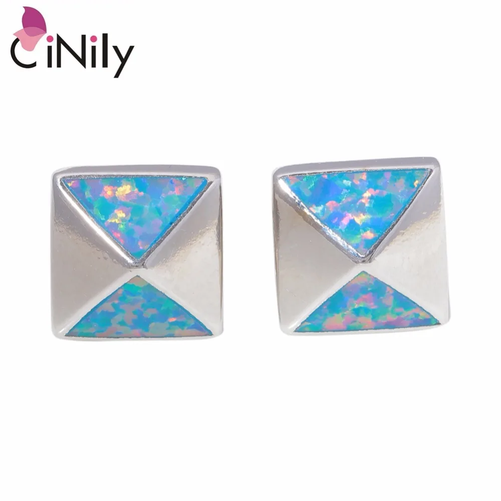 

CiNily Created Orange Rainbow Fire Opal Stud Earring Silver Plated Square Shape Stud Earrings for Women Jewelry Gifts 10mm