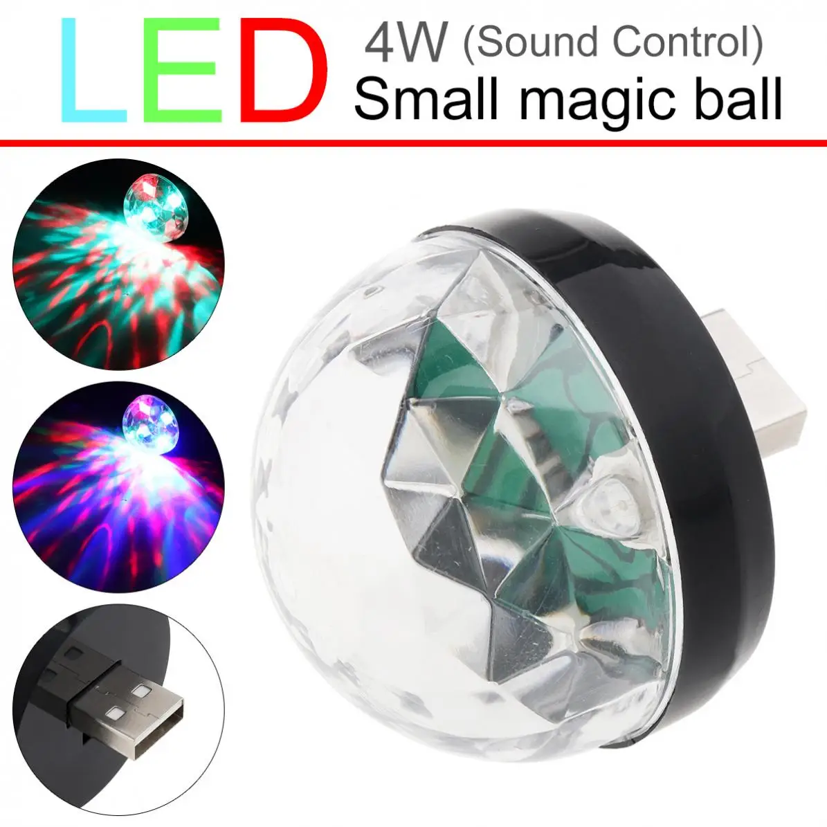 4W Mini USB LED Light Black Crystal Magic Ball RGB Colorful Stage Light Decoration Lamp for Home / KTV / Car / Stage