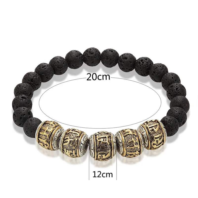 Tibetan Buddhism Alloy Volcanic stone Bracelet Men\'s Six-Character Mantra OM MANI PADME HUM Metal Amulet Beads Bracelet Women