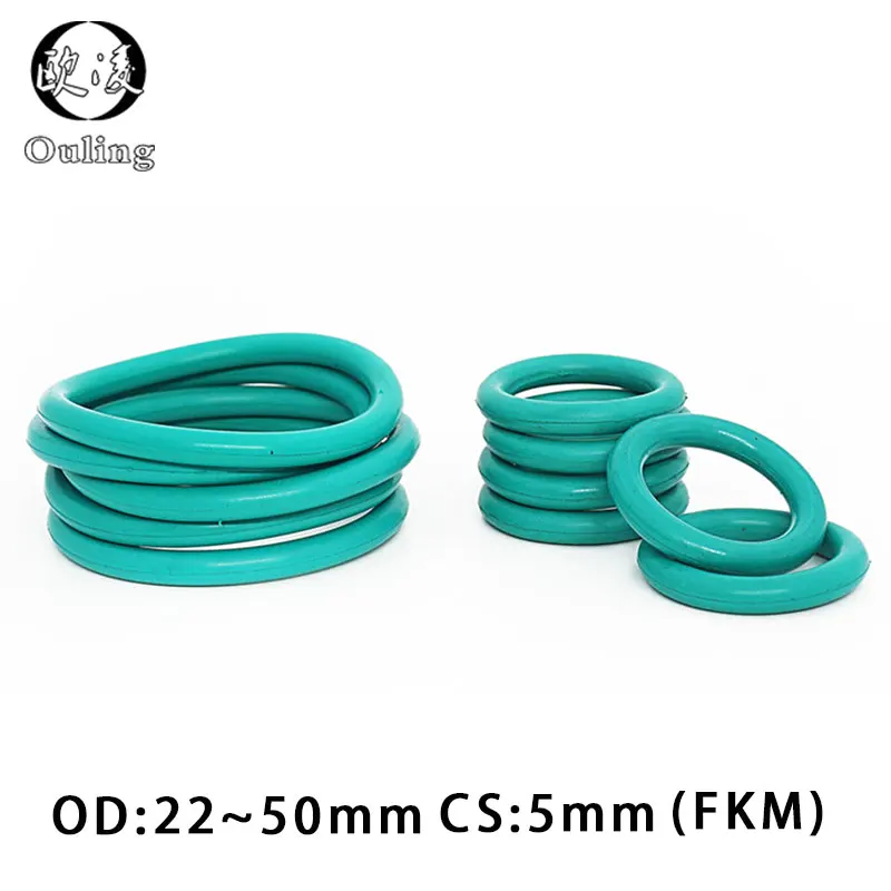 

5PCS/lot Rubber Rings Green FKM O ring Seal CS5mm OD22/25/28/30/32/35/38/40/42/45/48/50mm Rubber O-Rings Seal Gasket Washer