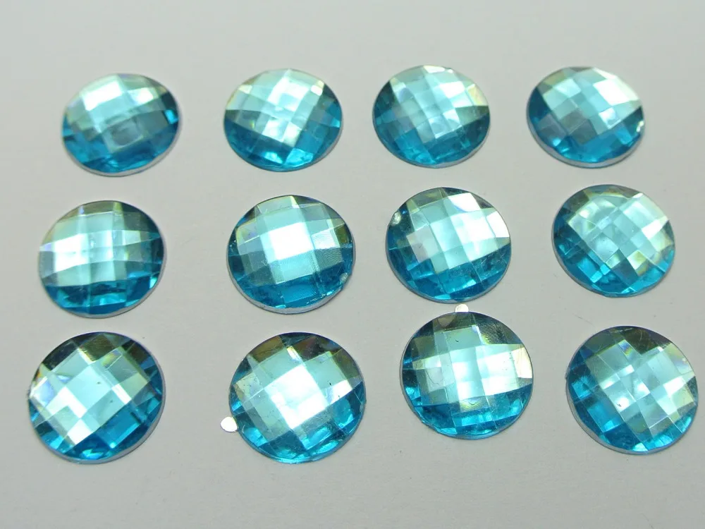 

100 Blue Acrylic Flatback Rhinestone Faceted Round Gems 14mm No Hole