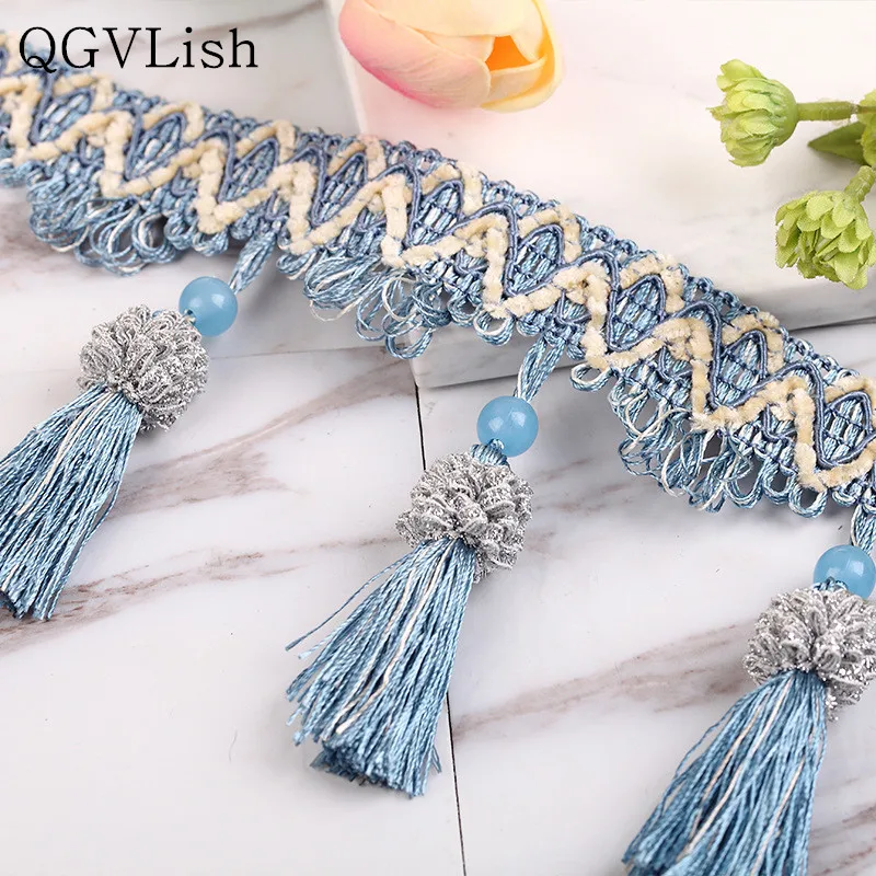 

QGVLish 12M Curtain Tassel Fringe Lace Trim DIY Sewing Sofa Stage Fabrics Curtain Accessories Lace Ribbon Belts Trims Home Decor