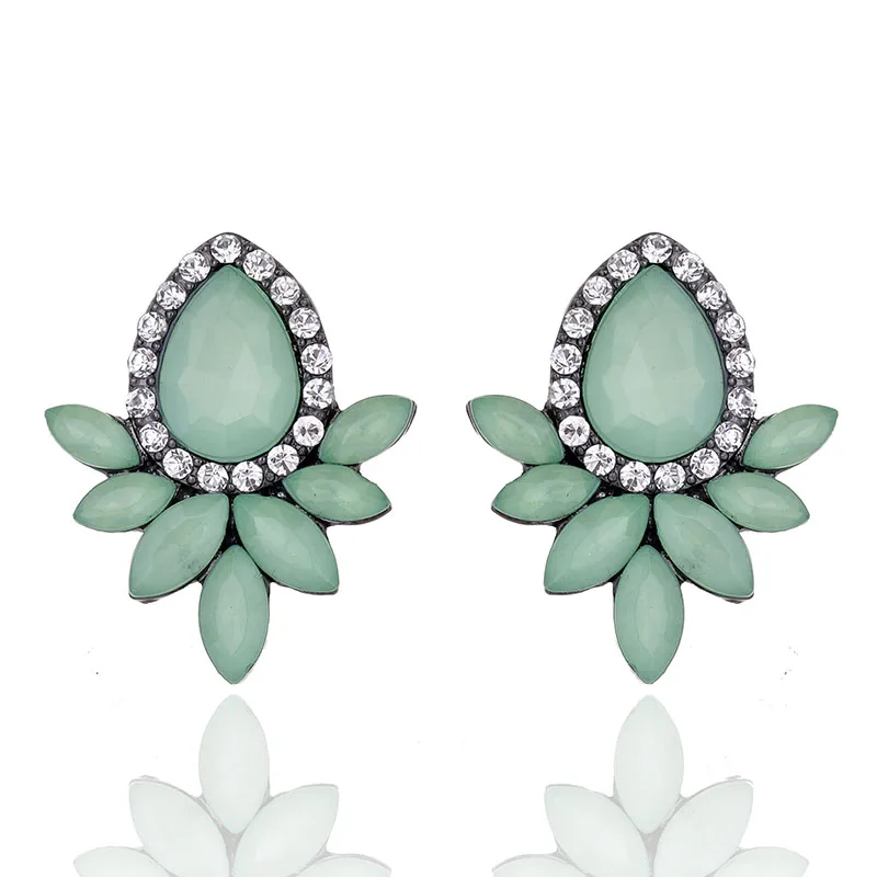 Sweet Metal with Gems Ear Stud Earrings For Women Girls Christmas Party Fashion Earrings Rhinestone Acrylic Gift Jewelry
