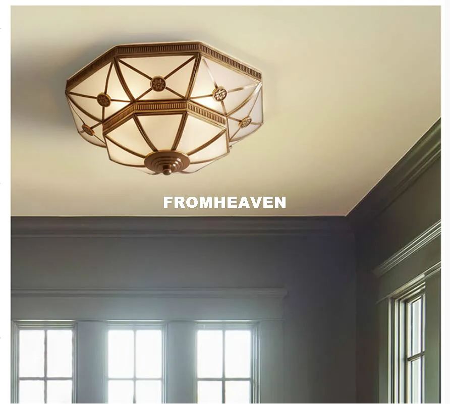 Modern Bronze Europe Loft Retro Ceiling Lamps Copper Frosted Glass E27 Ceiling Light Lustre Brass Lights Bedroom Luminaire Light