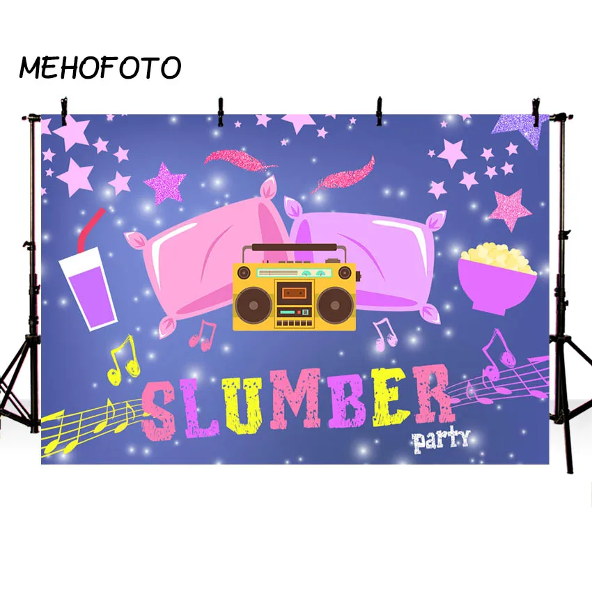 Girl Sleepover Party Background Slumber Parites Banner for Decoration Pillow Radio Birthday Theme Backdrop Photo Booth