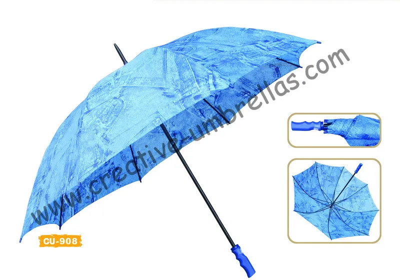 

Free shipping by sea,190T polyester printed jean fabric 14mm metal shaft and ribs,hand open advertising golf umbrella,windproof