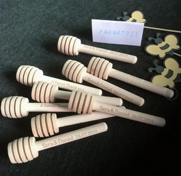 50pcs personalize engraved Wedding sweet love Wooden honey dippers, birthday Housewarming honey stirrers party favors gifts