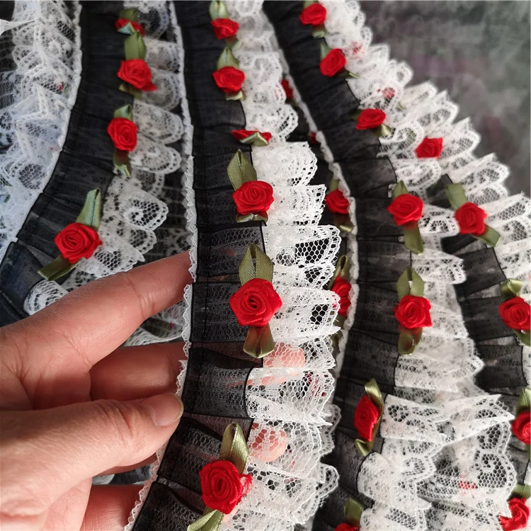 5CM White Black Tulle 3d Flowers Guipure Applique Lace Collar Fabirc Ribbon Fringe Trim Embroidered Wedding Veil Sewing Supplies