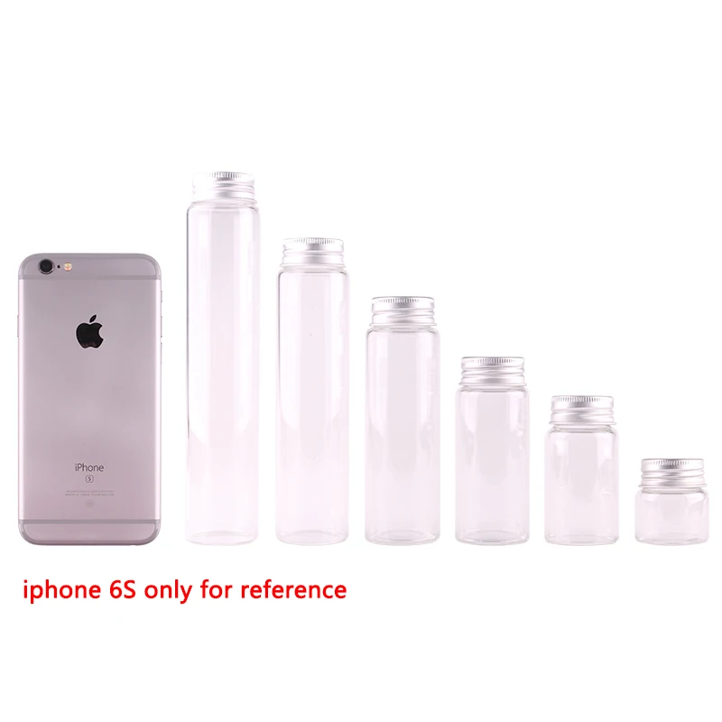 15pcs Dia 37mm 20ml/50ml/70ml/90ml/125ml/150ml Transparent Glass Spice Bottles Candy Jar Terrarium with Screw Aluminum Lid Craft