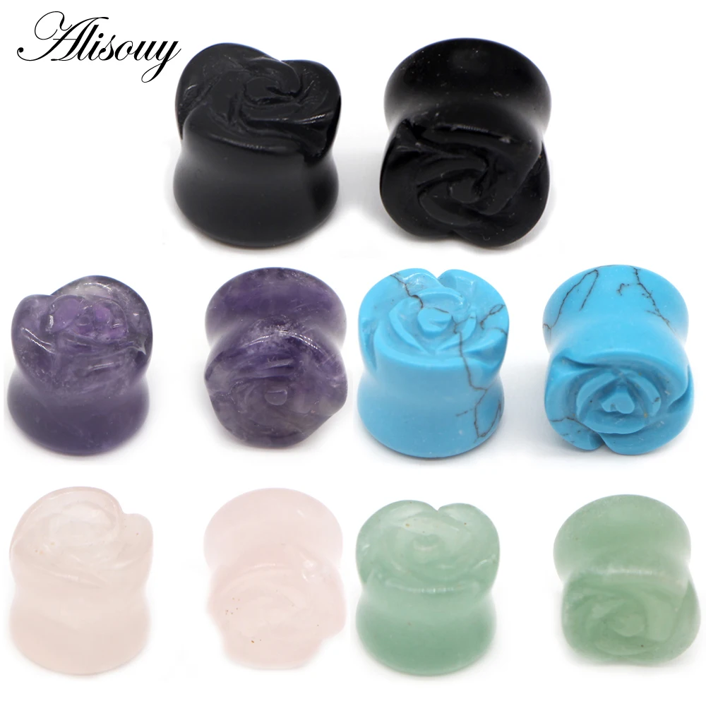 2PC Flower Stone Ear Plugs Gauges Earrings Women Men Ear Plug Flesh Tunnel Piercing Expander Ear Stretcher Body Piercing Jewelry