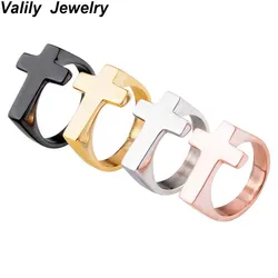 Valily Jewelry Mens Ring Simple Cross Ring Stainless Steel Fashion Finger Band Classic Cross Rings Women Black Rings anillos hom