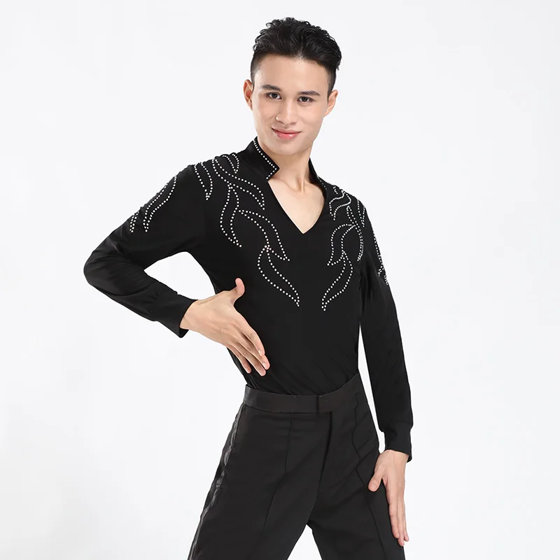 2021 new black tops Wholesale Custom-made Men Boy Latin Dance Shirt Dresses Ballroom Rumba Cha-cha Latin Tops Boys Dance Wear