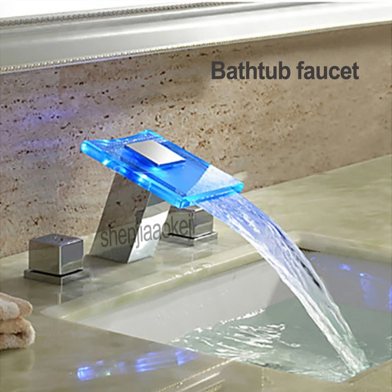 

M1296CL Bathtub faucet Chrome plating washbasin water tap LED desktop waterfall basin faucet Glass water outlet