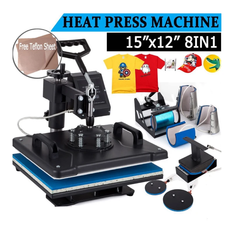 

New Design 8 In 1 Combo Heat Transfer Machine Sublimation/Heat Press Machine For Plate/Mug/Cap/T-Shirt/Phone With Shake Head