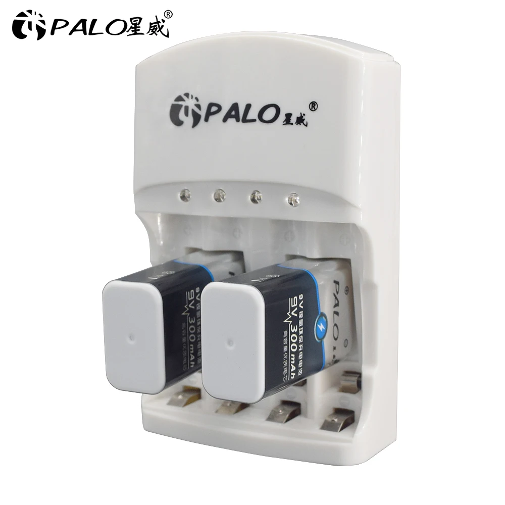 

Palo 4 Slots Battery Charger Charging For AA AAA 9V 6F22 Ni-MH Rechargeable Batteries+2pcs 9V Nimh Rechargeable Batteries