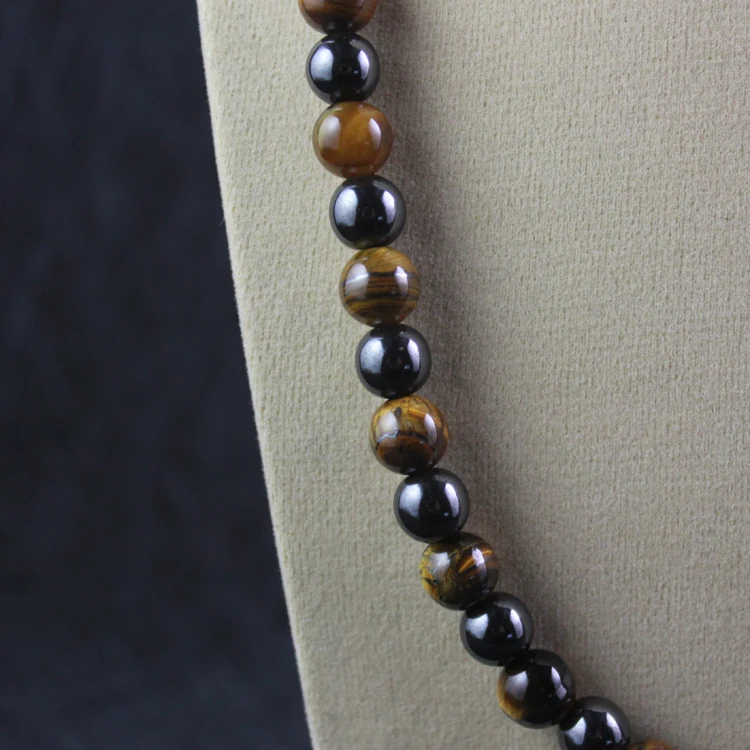 Drop Shipping Magnetic Hematite Bead Necklace With Natural Yellow Tiger Eye Round Bead  Pure Positive Energy Jewelry Gift MN1002