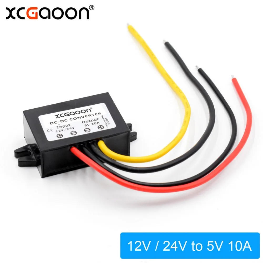 XCGaoon DC Converter Adapter Input DC 12V 24V ( Voltage Range 8V-40V ) Output 5V 10A 50W Step Down Car Power Supply