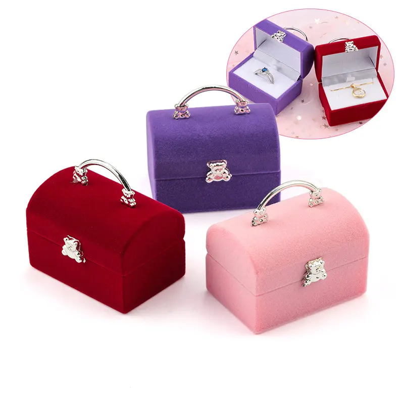 1 Piece Small Jewelry Box Velvet wedding Ring box Necklace Display Box Cute Bear Gift box Container Case for Jewelry Packaging