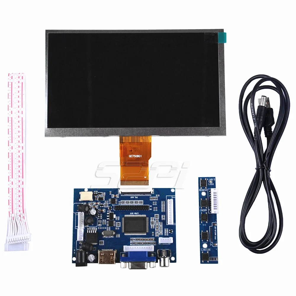 52Pi 7 Inch LCD 1024*600 Display Monitor Screen Kit with Drive Board (HDMI+VGA+2AV) for Raspberry Pi 4 B All Platform/PC Windows