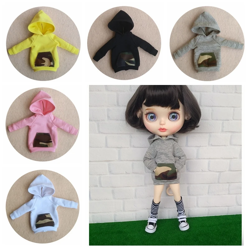 

1PCS Sport Casual Long T-shirt Hoodie with Cap for Blyth Licca Azone Kurhn 1/6 Dolls Accessories Fleece clothes