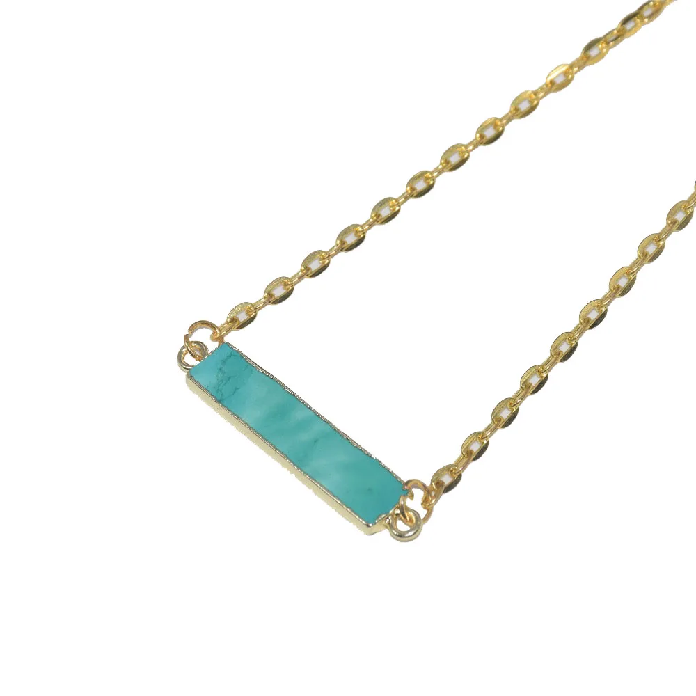 2023 New Jewelry Natural Turquoise Stone Long Rectangle chain Necklace howlite choker necklace charms for jewelry making