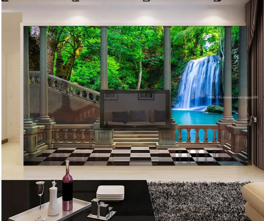 

wallpaper murals 3d Roman palace pillar waterfall landscape custom photo wallpaper Home Decoration