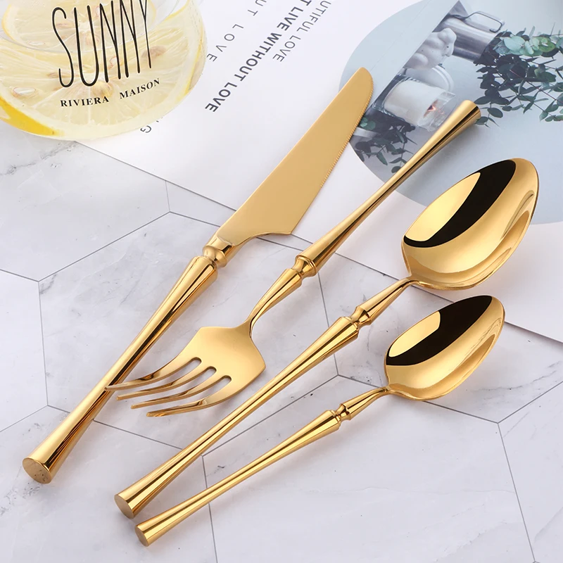 8/24Pcs Matt Flatware Set 18/8 Stainless Steel Dinnerware Kit Gold Black Cutlery Set Standable Tableware for Western Food Server