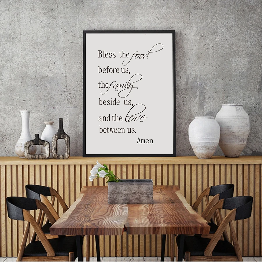 Bless The Food Before us Poster Painting Kitchen Bible Verse Wall Pictures Gifts Artwork for Living Room Dining Room Decor