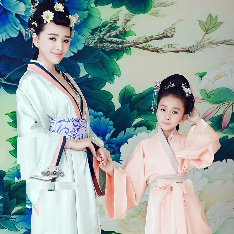 

Quan Xiao Ge Traditional Hanfu Mum and Daughter Parent Child Costume Sets Trditional Hanfu Stage Performance Costume