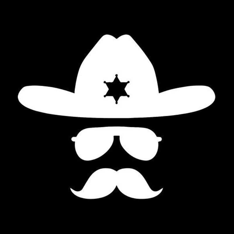 YJZT 13.9CM*11.6CM Sheriff Hat Mustache Fun Face Decor Car Sticker Vinyl Decal Black/Silver C3-0459